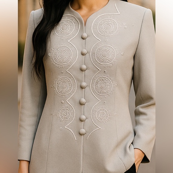 ADRIANNA PAPELL 2 Pc Formal Wedding Elegant Embroidered Jacket & Pants Set Sz 8 - Picture 1 of 15